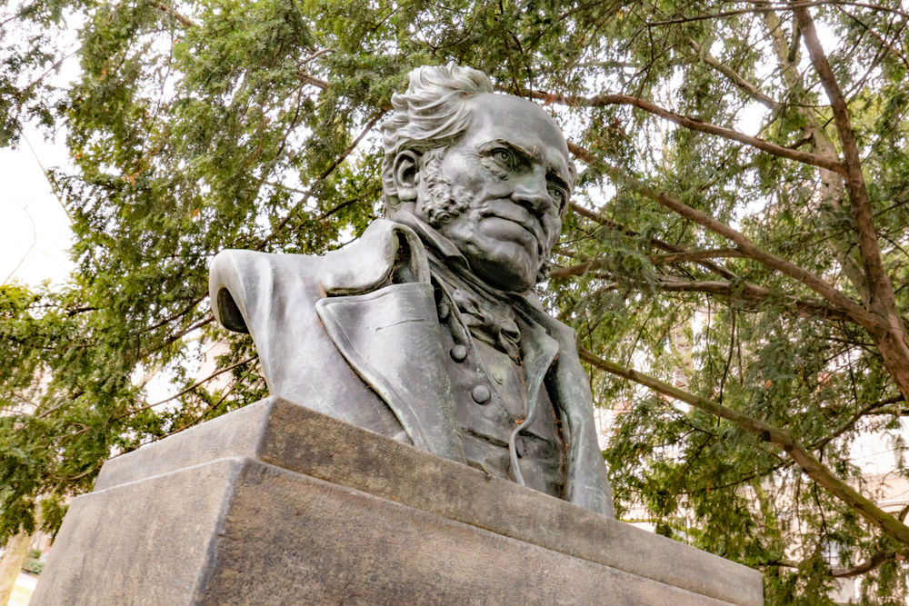 Frankfurt, Germany: statue of philosopher Arthur Schopenhauer from artist Friedrich Schierholz from 1895 in Frankfurt.